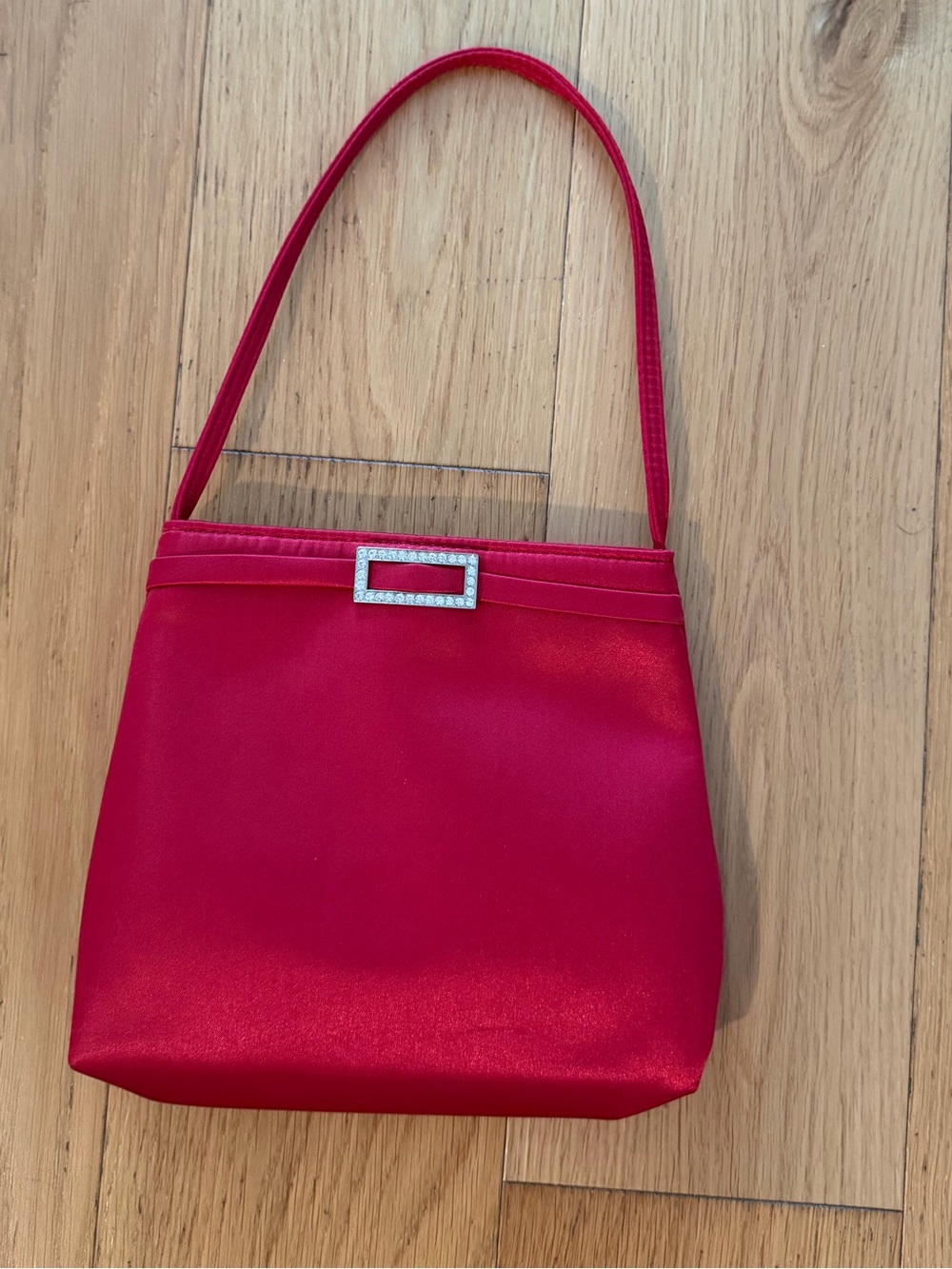Y2K Red Satin Bag Rhinestone Buckle Evening Handbag